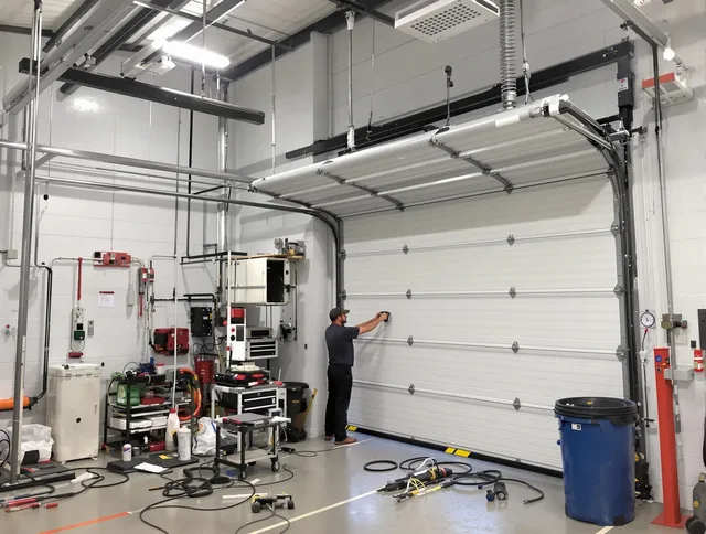 West Hollywood Garage Door Repair certified technician performing commercial door repair at a West Hollywood business facility