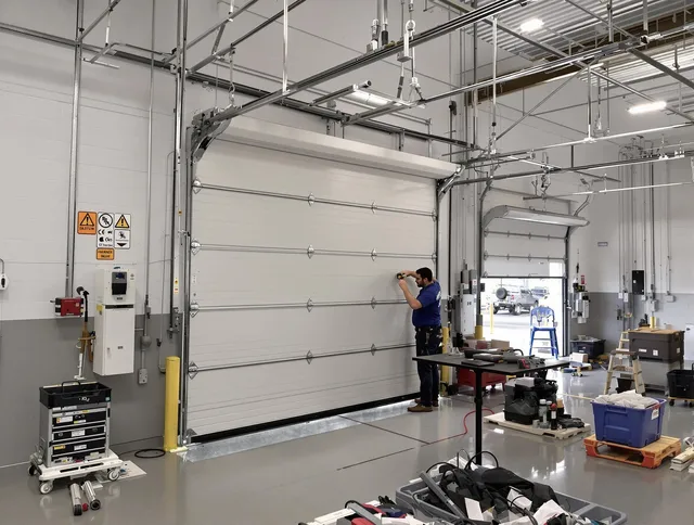Commercial garage door repair being performed by West Hollywood Garage Door Repair expert in West Hollywood