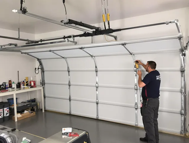 West Hollywood Garage Door Repair certified technician performing overhead door system repair in West Hollywood